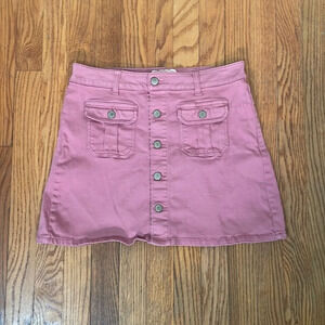 Altar'd State Womens Pink Button‎ Front Denim Mini Skirt Size S Cotton Blend Y2K